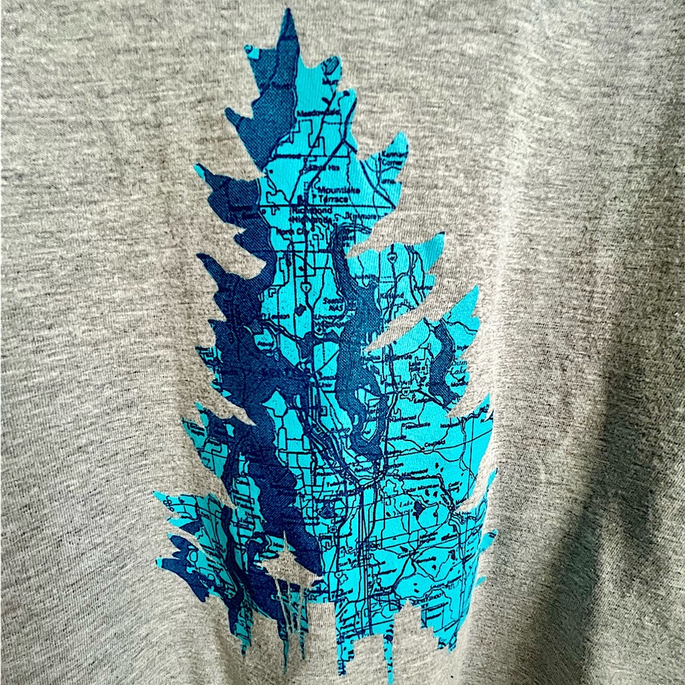 Casual Industrees Men's Tshirt Grey w/Blue Tree Seattle Map & Space Needle XL